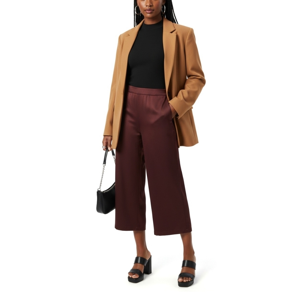 Sans Souci Maroon Cropped Satin Palazzos Pants